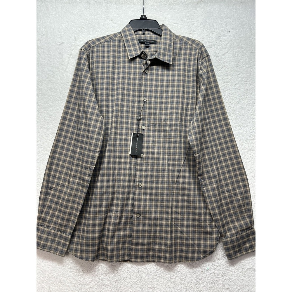 John Varvatos Mens Size M Beige Brown Long Sleeve Button Up Cotton Shirt (T4)